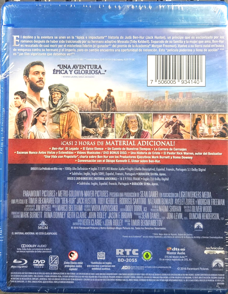 BEN HUR (BLU-RAY + DVD) RAND NEW!!! & SEALED!!! SPANISH ARTWORK REGION 1/A