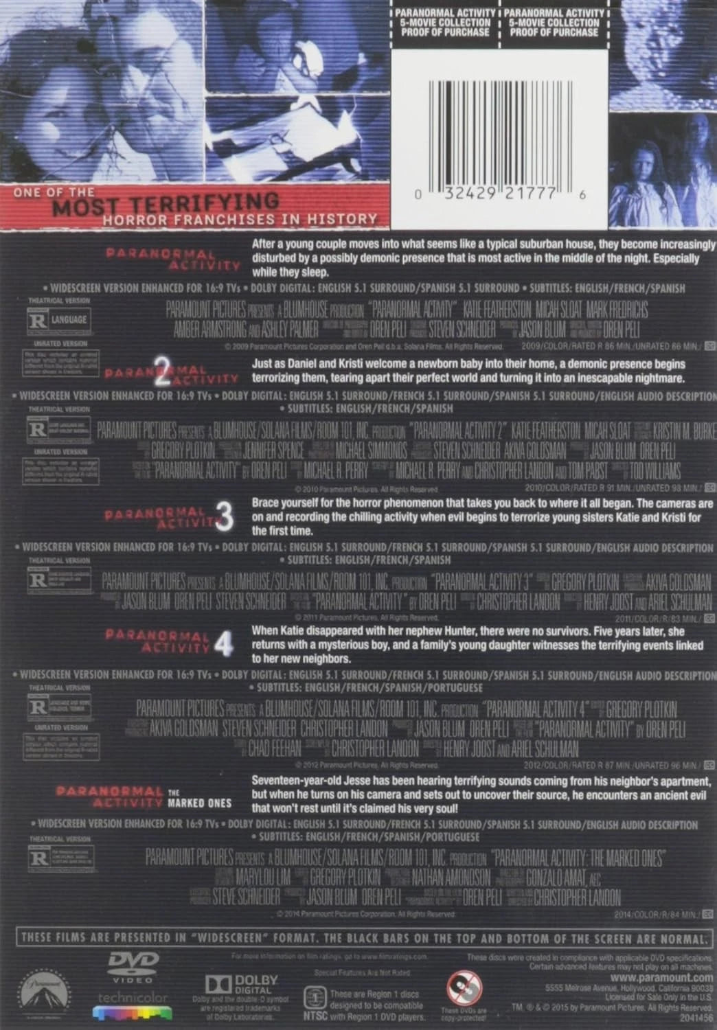 Paranormal Activity - The Ultimate Collection (Movies 1-5) (DVD) BRAND NEW!!!