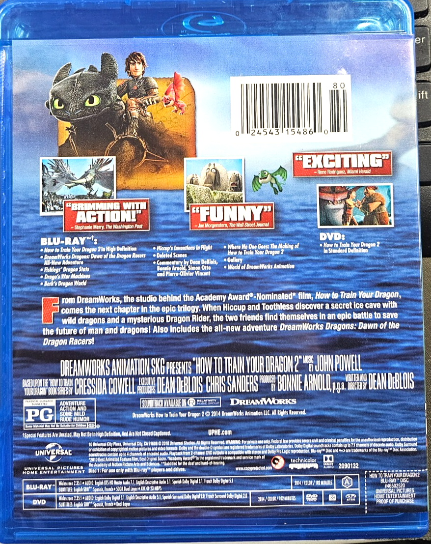 HOW TO TRAIN YOUR DRAGON 2 BLU-RAY + DVD