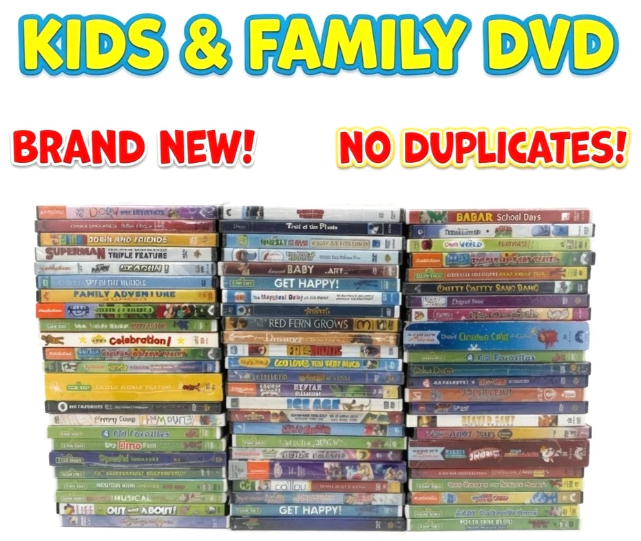 Random Kids DVD Lot – 10, 25 or 50 Brand New Factory Sealed Children's Movies & TV Shows | Sesame Street, Scooby-Doo, Dora, SpongeBob & More – No Duplicates