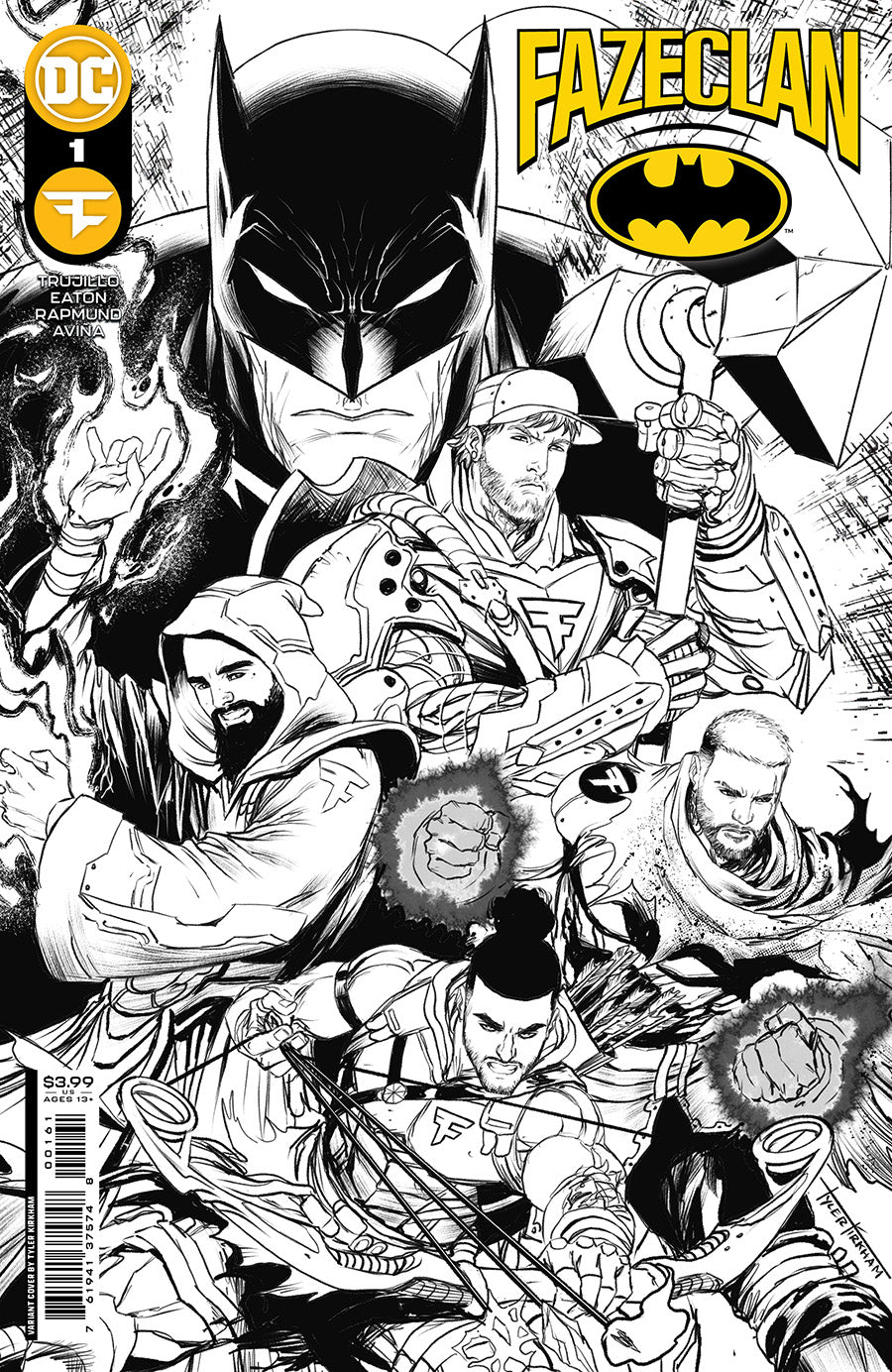 Batman Faze Clan #1 Cover F Tyler Kirkham Black & White 1:25 Incentive Variant Cover
