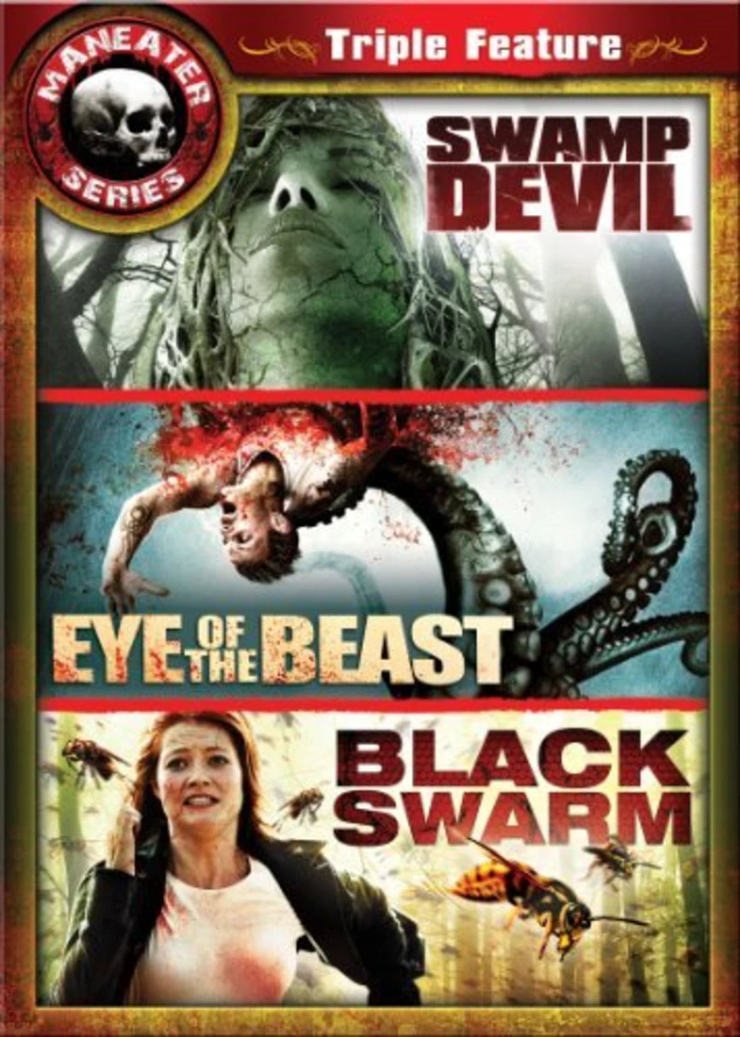 MANEATER TRIPLE FEATURE 2: SWAMP DEVIL EYE OF THE BEAST / BLACK SWARM DVD NEW!!!