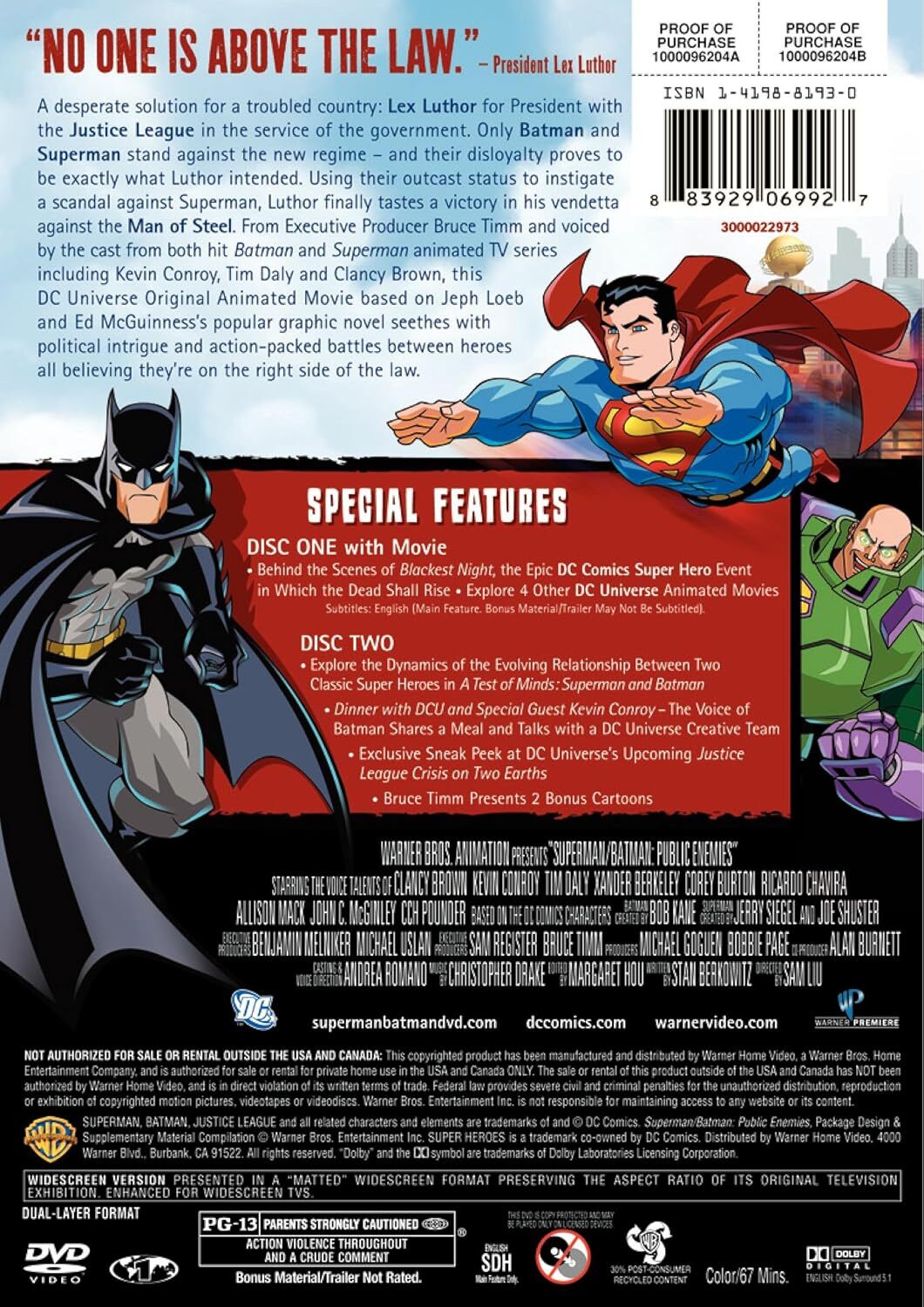 DC UNIVERSE: Superman/Batman: Public Enemies (DVD) BRAND NEW!!! & SEALED!!!