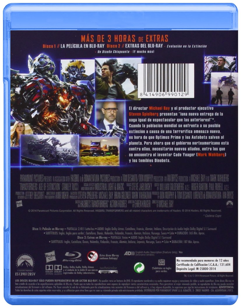 Transformers 4: Age Of Extinction (Blu-ray) Spanish Artwork New!