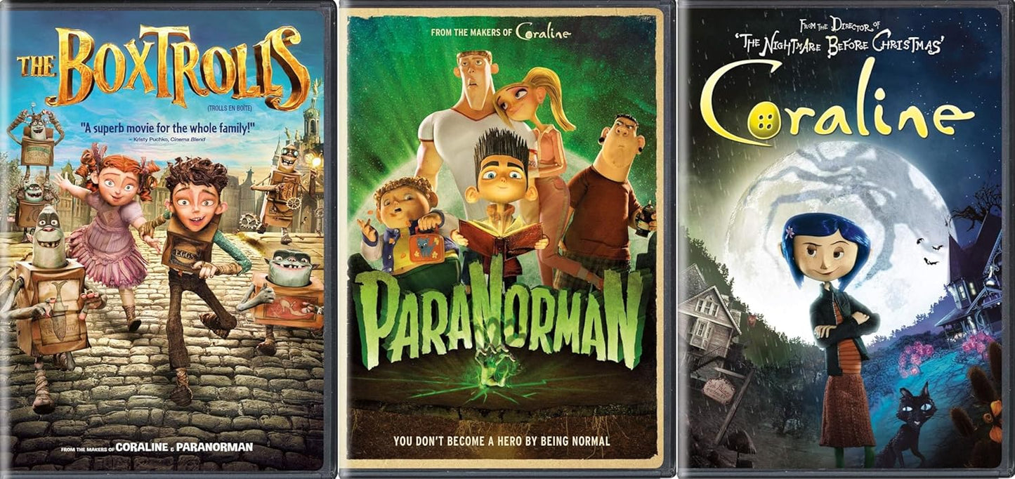 The Boxtrolls, ParaNorman, Coraline Triple Feature [Three-Disc DVD] BRAND NEW!!!