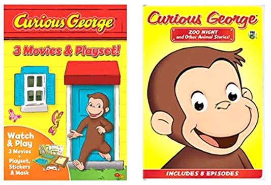 Curious George 4-Pack DVD - Curios George / Curious George 2: Follow That Monkey / Curious George 3: Back to the Jungle / Zoo Night and Other Animal Stories + PlaySet, Stickers & Mask