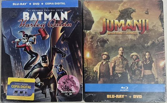 Batman & Harley Quinn/Jumanji welcome to the jungle steel book Blu-ray+ DVD NEW!