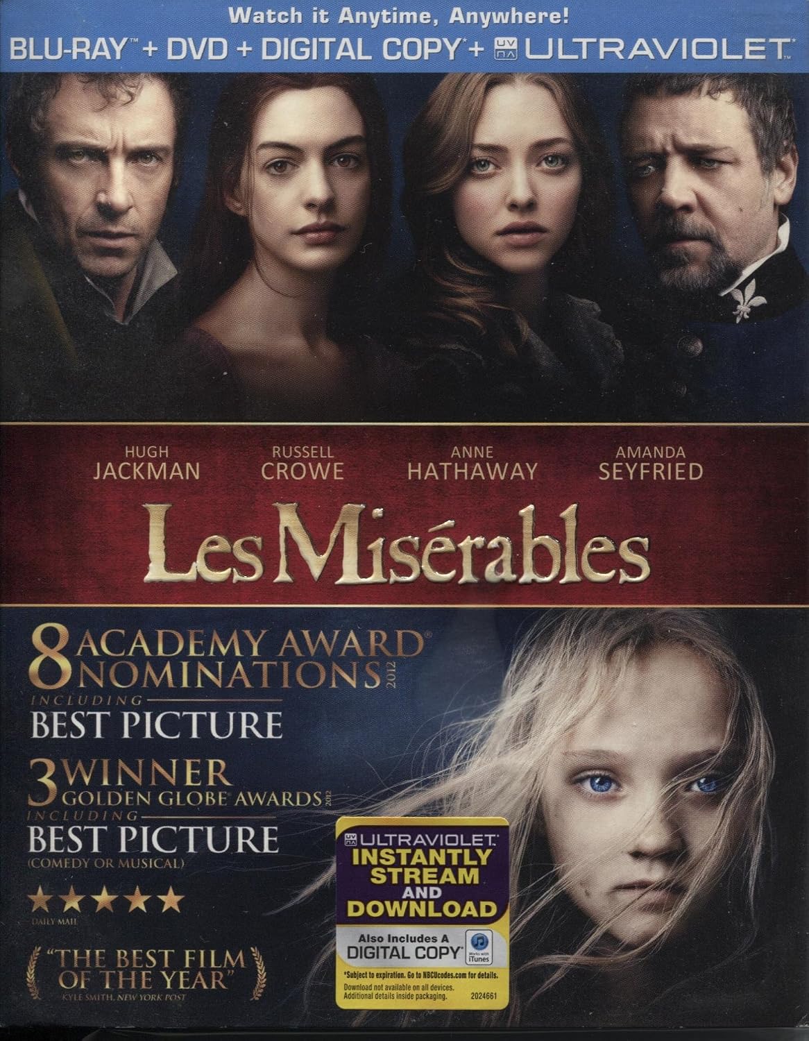 Les Misérables (2012) (Blu-ray + DVD+ DG+ Ultravolet) New!!