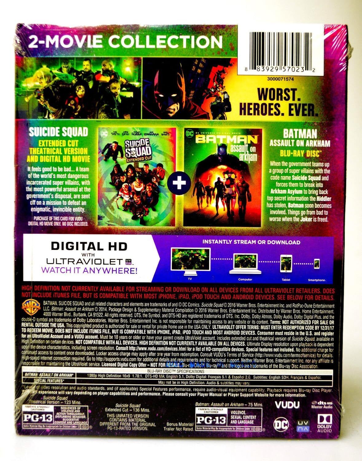 SUICIDE SQUAD+BATMAN ASSAULT ON ARKHAM 2-MOVIE COLLECTION (BLU-RAY) BRAND NEW!!!