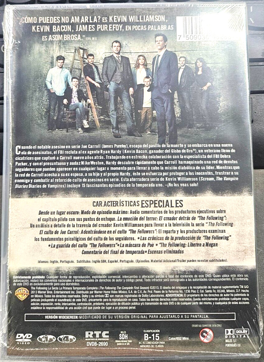 THE FOLLOWING THE COMPLETE FIRST SEASON (DVD) SPANISH ARTWORK REGION 1/A