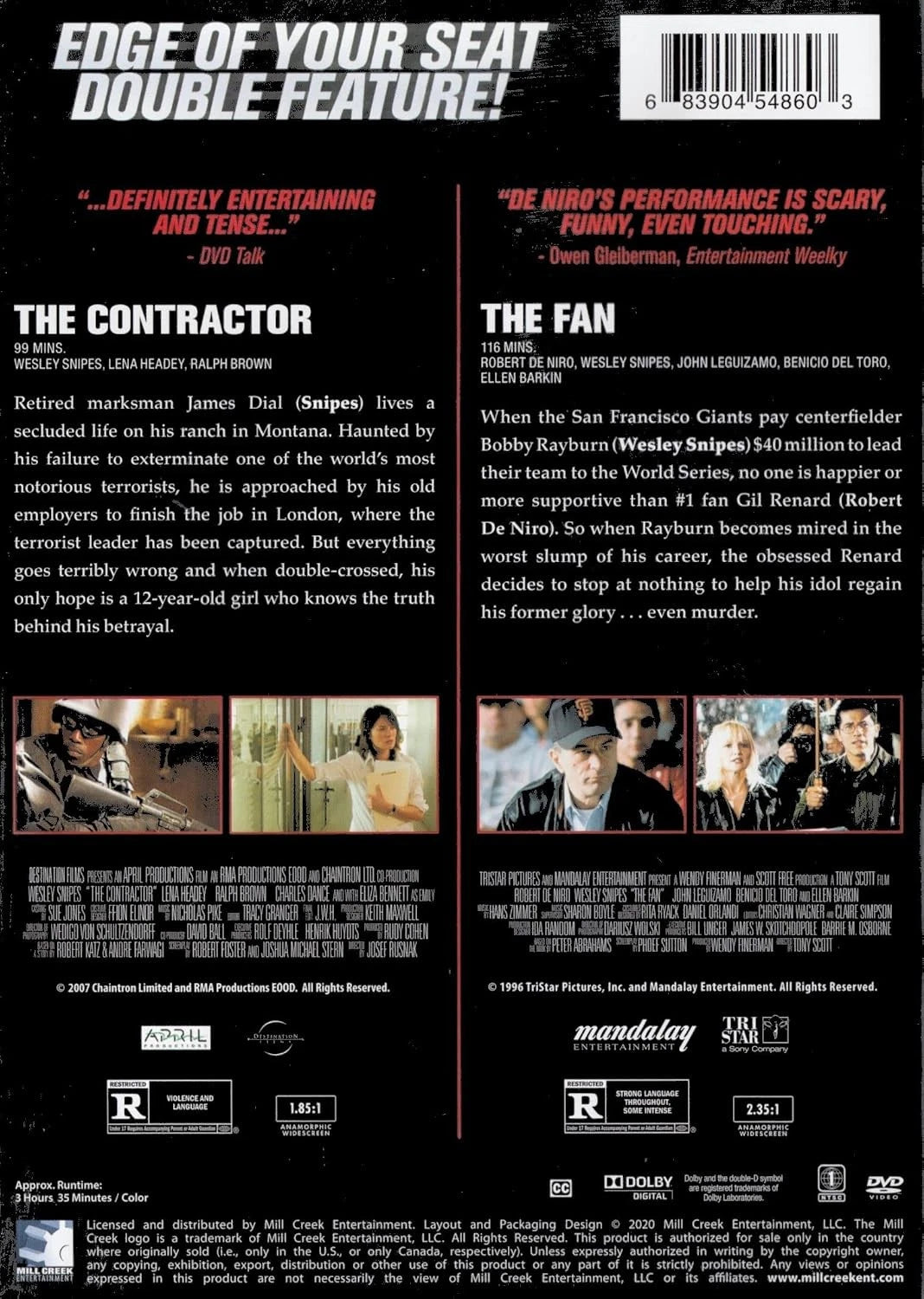 WESLEY SNIPES DOUBLE FEATURE THE CONTRACTOR / THE FAN (DVD) BRAND NEW!!!