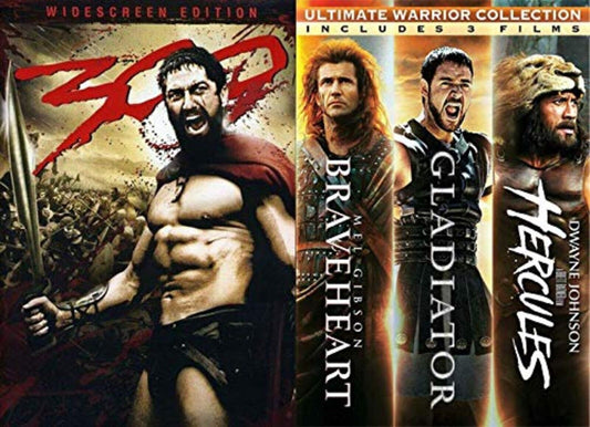 Dude Bro Movies, Guy: Braveheart + Gladiator + Hercules + 300 DVD 4 MOVIE