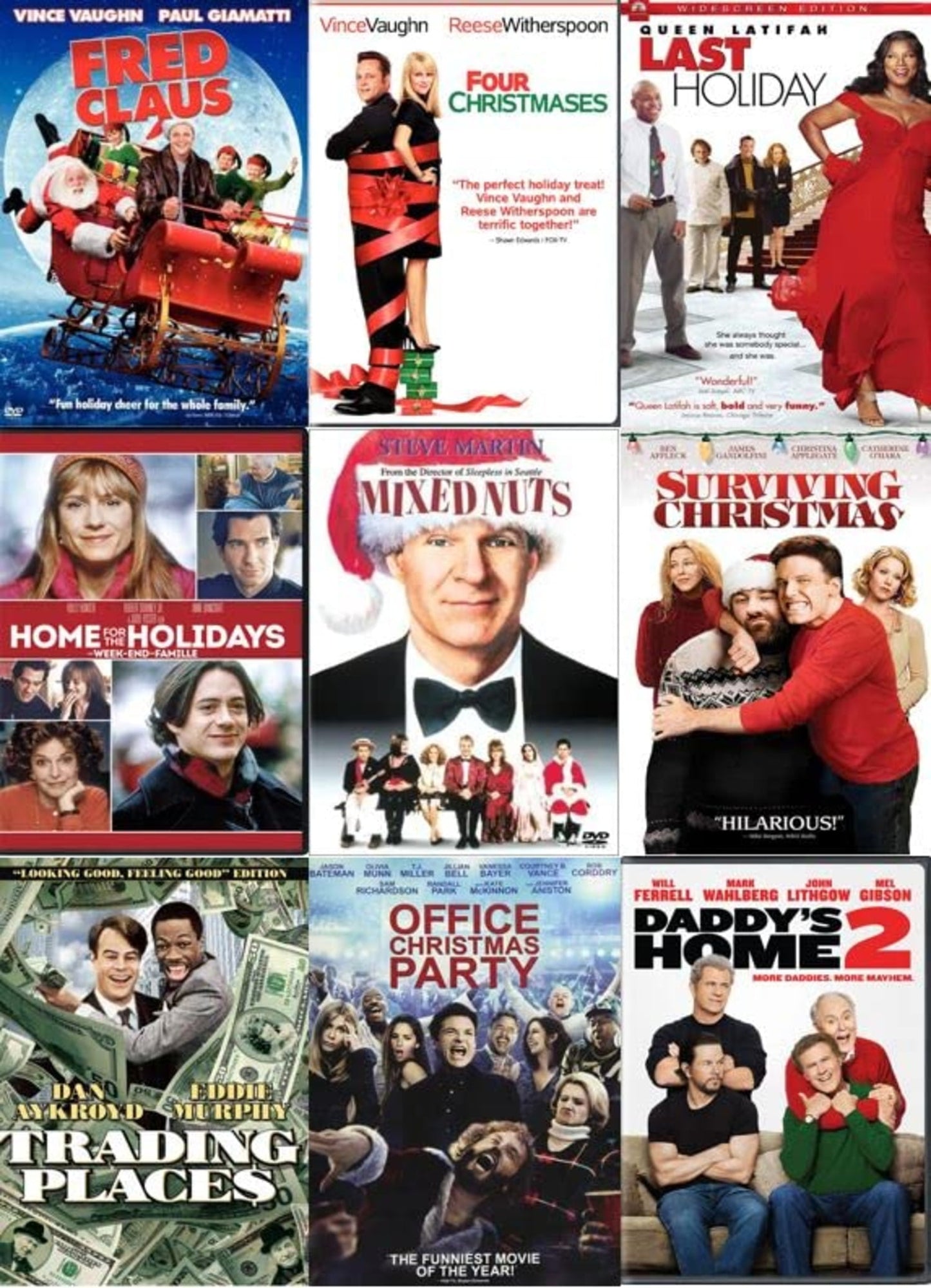 Holiday Comedy 9-Movie DVD Collection: Fred Claus / Four Christmases / Last Holiday / Home for the Holidays / Mixed Nuts / Surviving Christmas / Trading Places / Office Christmas Party / Daddy?s Home