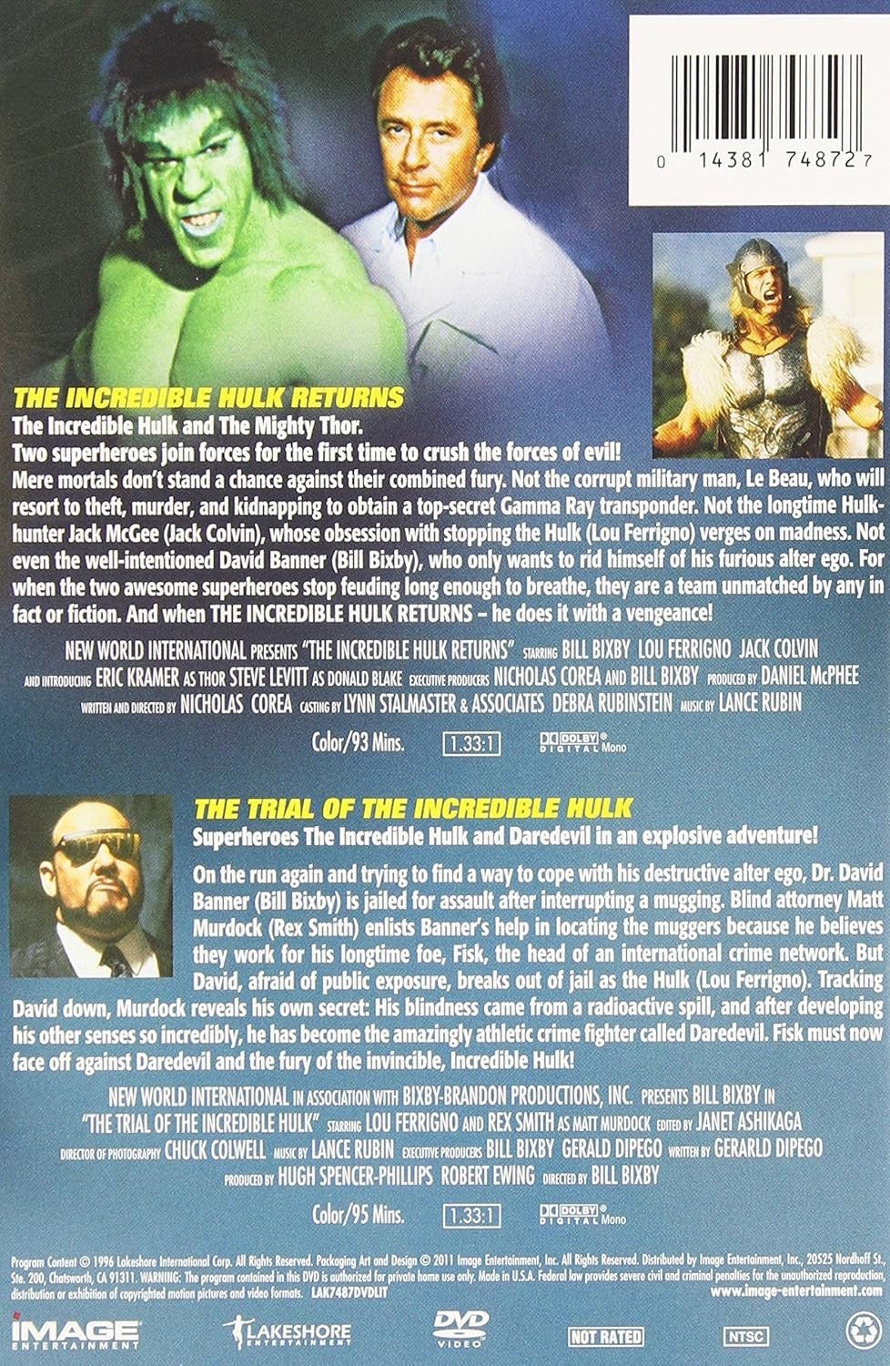 The Incredible Hulk Returns / The Trial of the Incredible Hulk (DVD) BRAND NEW!!