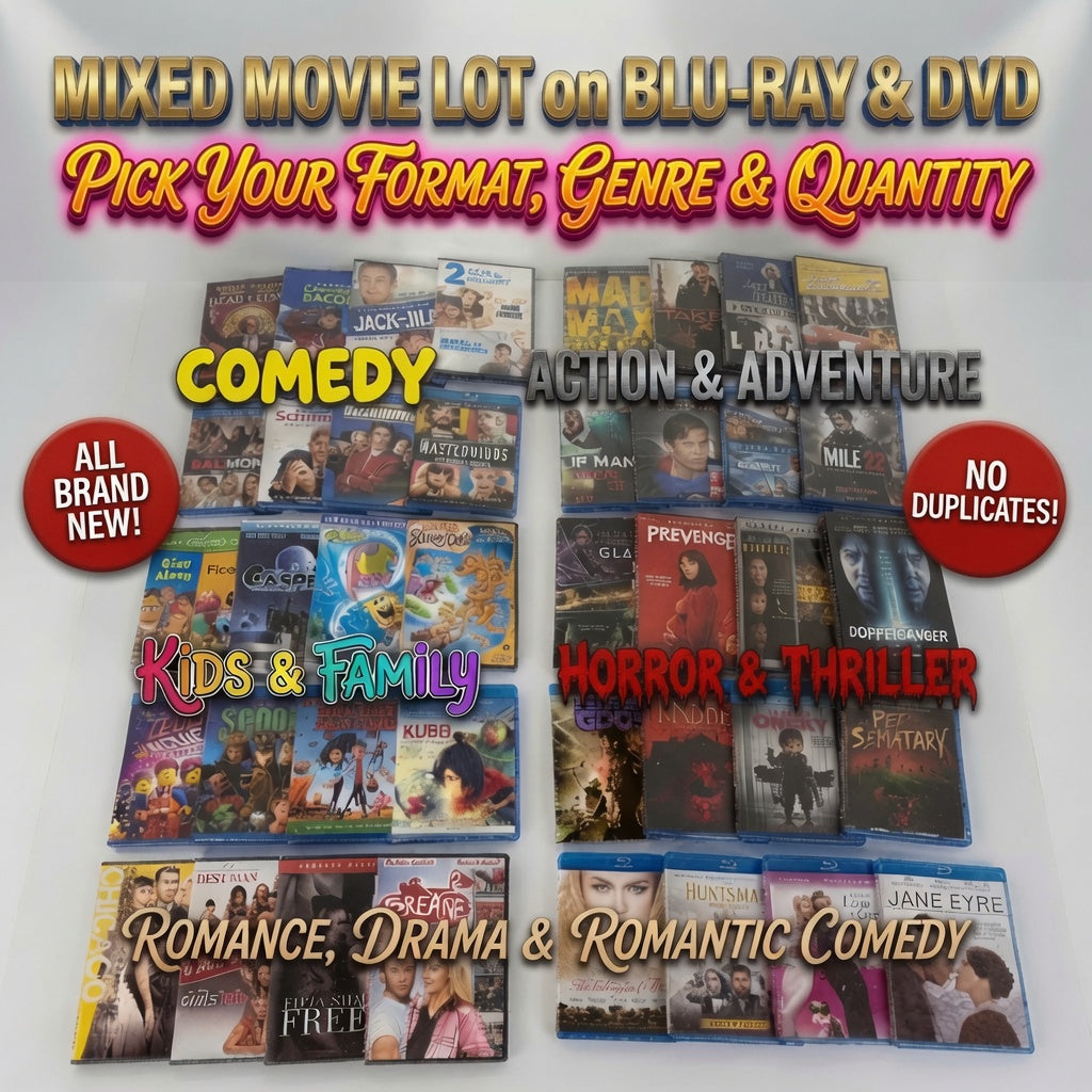 Brand New Mixed Movie Lot - Blu-ray & DVD – Pick Genre, Format, Quantity – Horror, Kids, Action, Comedy, Romance Assortments