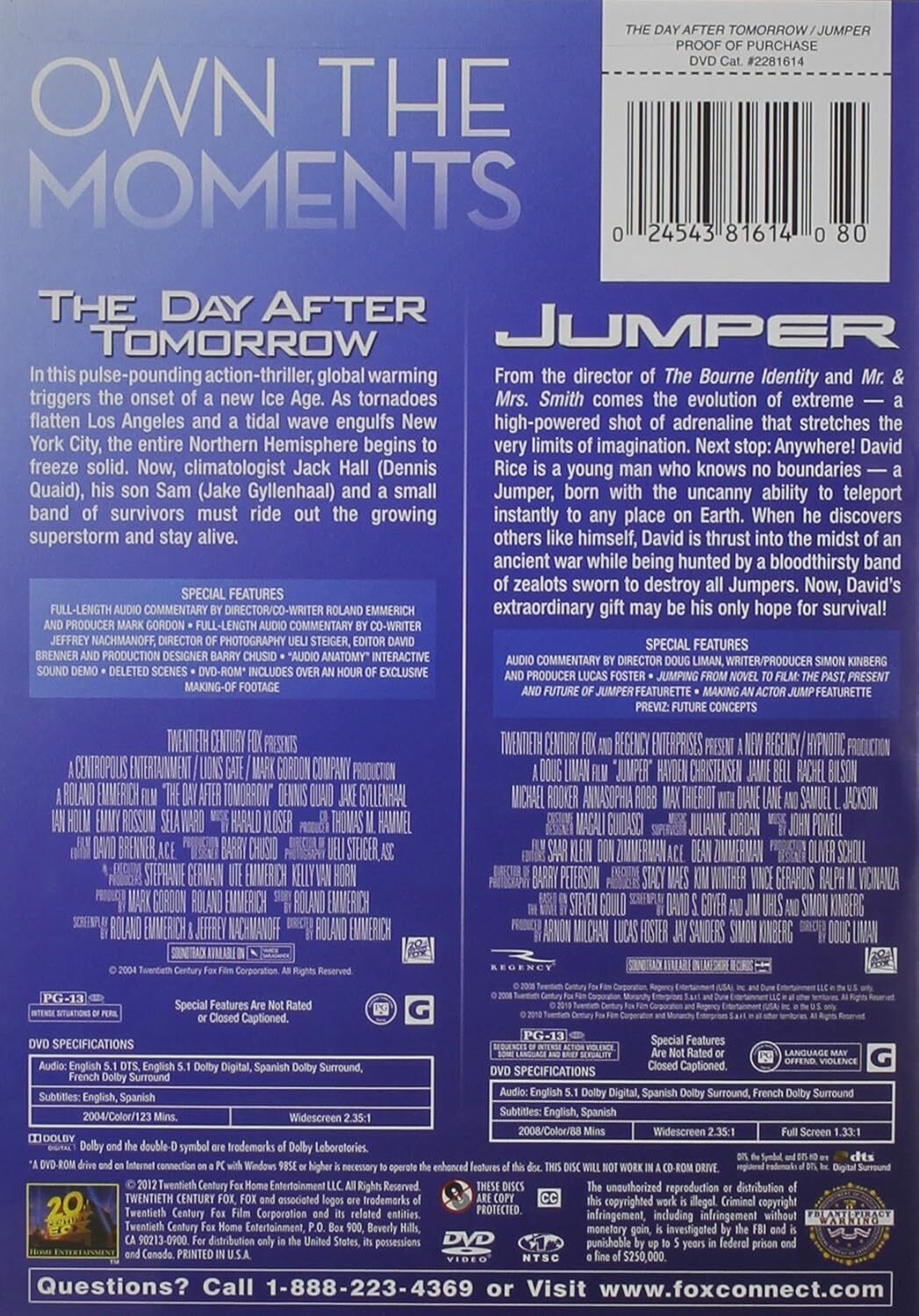 DAY AFTER TOMORROW / JUMPER (DVD) BRAND NEW!!! & SEALED!!!