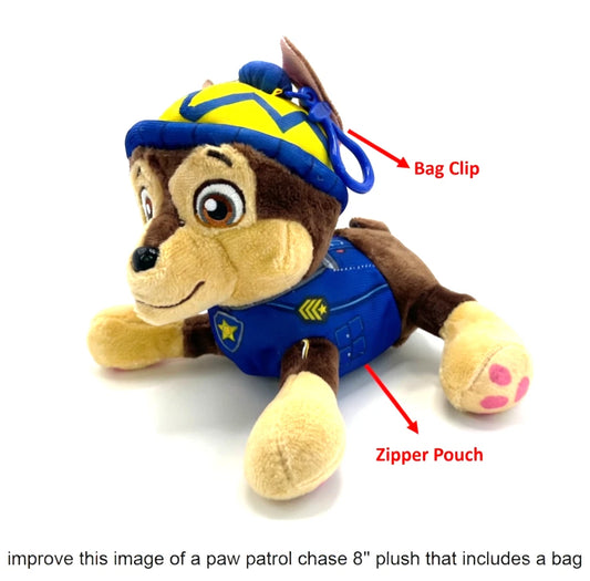 Paw Patrol Chase 8" Plush Toy w/ Bag Clip & Zipper Pouch - Stuffed Animal