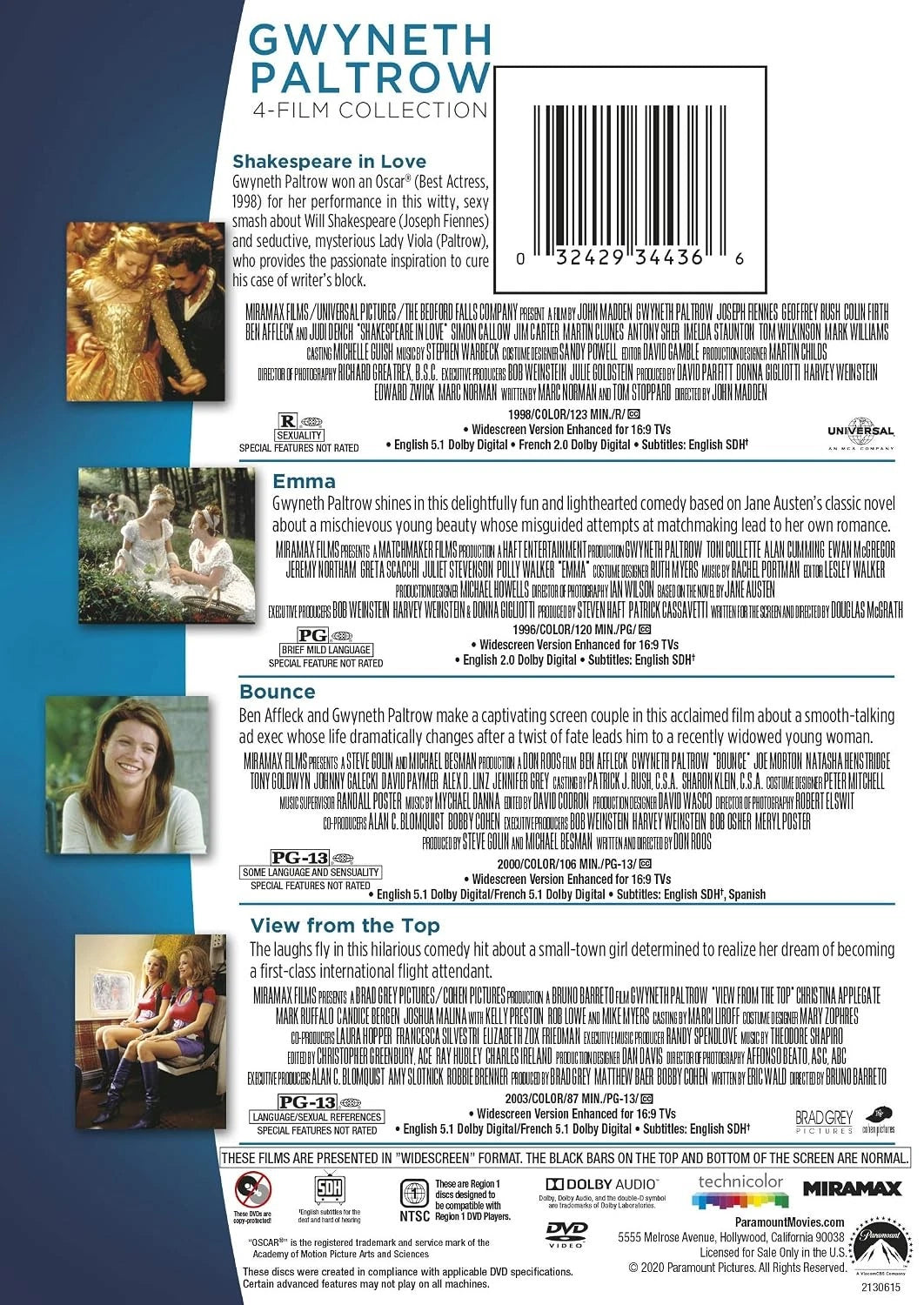Shakespeare in Love, Bounde, Emma & View from the Top (DVD) BRAND NEW